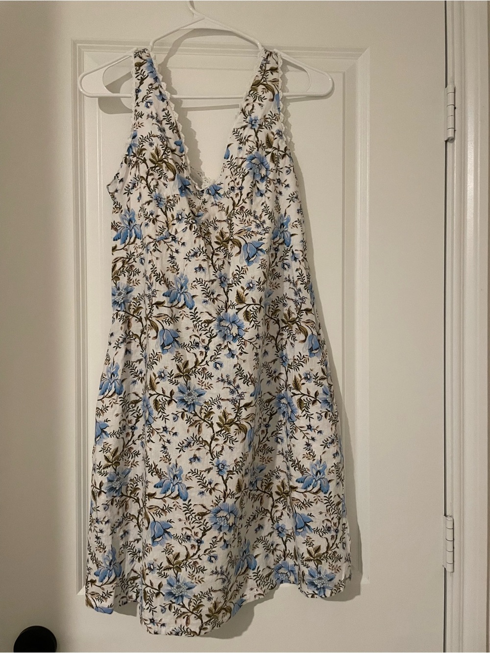 Laura Ashley White Midi Dress with Blue Floral Print